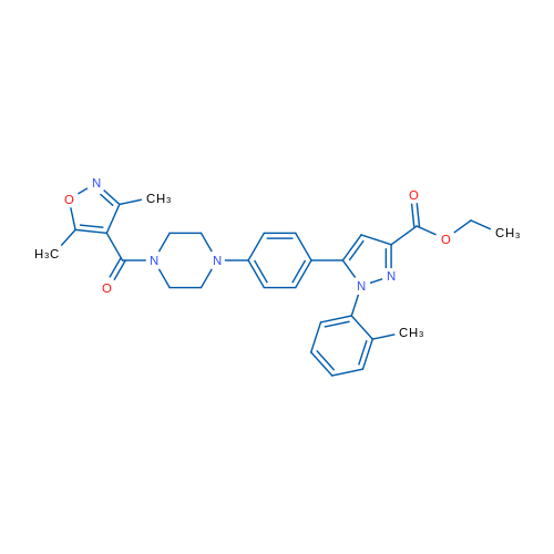 Ethyl 5-(4-(4-(3,5-dimethylisoxazole-4-carbonyl)piperazin-1-yl)phenyl)-1-o-tolyl-1H-pyrazole-3-carboxylate 50mg