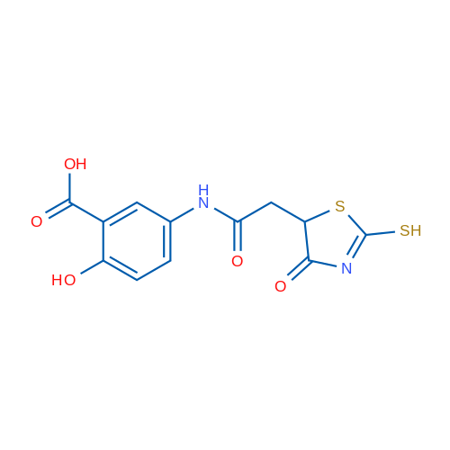 2-Hydroxy-5-(2-(2-mercapto-4-oxo-4,5-dihydrothiazol-5-yl)acetamido)benzoic acid 1g