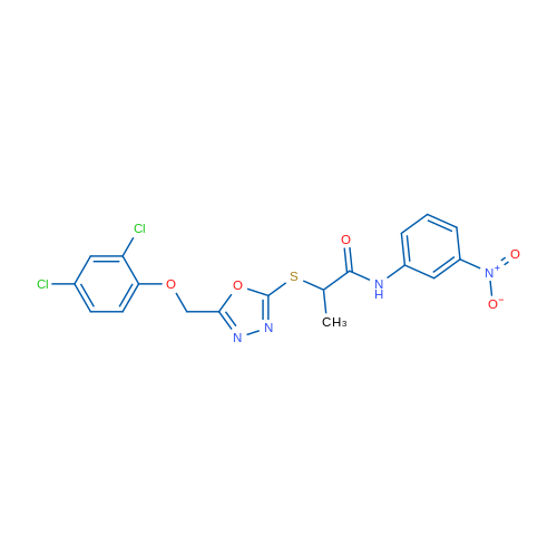 2-((5-((2,4-Dichlorophenoxy)methyl)-1,3,4-oxadiazol-2-yl)thio)-N-(3-nitrophenyl)propanamide 1g