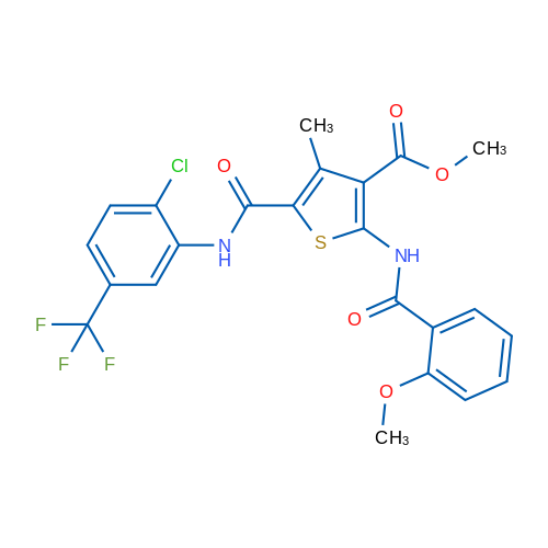 Methyl 5-((2-chloro-5-(trifluoromethyl)phenyl)carbamoyl)-2-(2-methoxybenzamido)-4-methylthiophene-3-carboxylate 1g