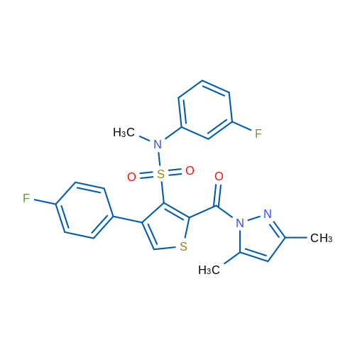2-(3,5-Dimethyl-1H-pyrazole-1-carbonyl)-N-(3-fluorophenyl)-4-(4-fluorophenyl)-N-methylthiophene-3-sulfonamide 1g