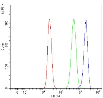 Flow cytometry testing of human HepG2 cells with RPS4X/Y1/Y2 antibody at 1ug/million cells (blocked