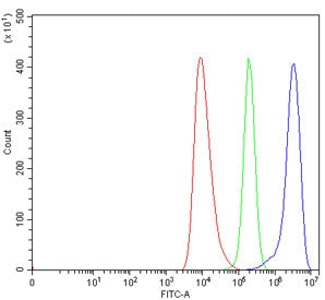 Flow cytometry testing of human HEL cells with SERBP1 antibody at 1ug/million cells (blocked with go