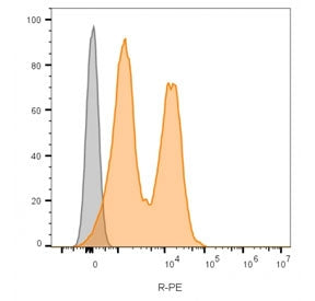 Flow cytometry testing of lymphocyte gated human PBM cells using NCAM antibody (clone 123C3.D5, oran