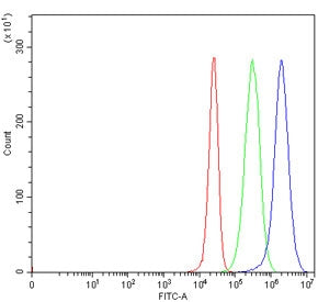 Flow cytometry testing of human 293T cells with PDIA2 antibody at 1ug/million cells (blocked with go