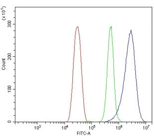 Flow cytometry testing of mouse HEPA1-6 cells with Gsta3 antibody at 1ug/million cells (blocked with
