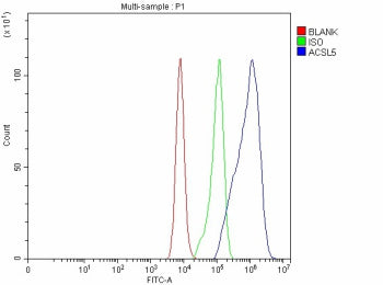 Flow Cytometry analysis of Caco-2 cells using anti-ACSL5 antibody. Overlay histogram showing Caco-2