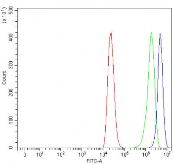Flow cytometry testing of human ThP-1 cells with SSR2 antibody at 1ug/million cells (blocked with go