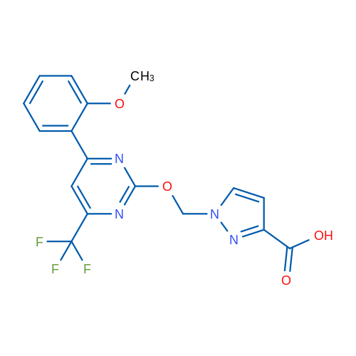 1-(((4-(2-Methoxyphenyl)-6-(trifluoromethyl)pyrimidin-2-yl)oxy)methyl)-1H-pyrazole-3-carboxylic acid 5g