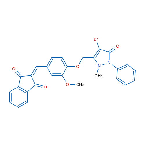 2-({4-[(4-bromo-2-methyl-5-oxo-1-phenyl-2,5-dihydro-1H-pyrazol-3-yl)methoxy]-3-methoxyphenyl}methylidene)-2,3-dihydro-1H-indene-1,3-dione 1g