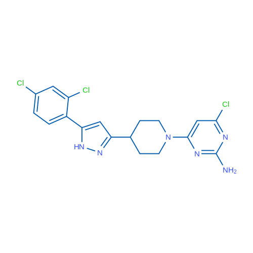 4-Chloro-6-{4-[5-(2,4-dichlorophenyl)-1H-pyrazol-3-yl]piperidin-1-yl}pyrimidin-2-amine 1g