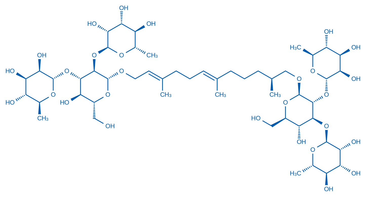 (2E,6E,11S)-3,7,11-Trimethyl-2,6-dodecadiene-1,12-diyl bis[O-6-deoxy-α-L-mannopyranosyl-(1→2)-O-[6-deoxy-α-L-mannopyranosyl-(1→3)]-β-D-glucopyranoside] 5mg