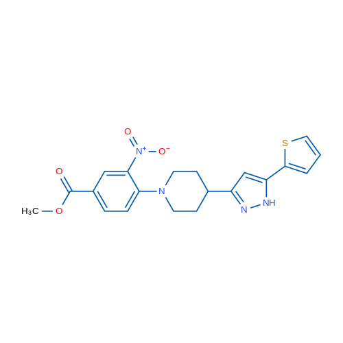 Methyl 3-nitro-4-{4-[5-(thiophen-2-yl)-1H-pyrazol-3-yl]piperidin-1-yl}benzoate 1g