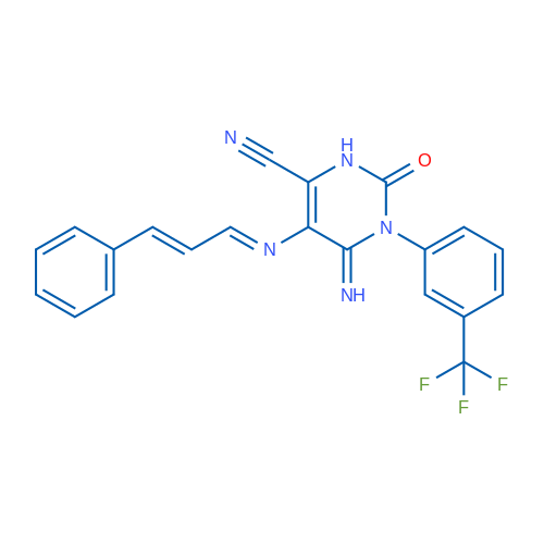 6-Imino-2-oxo-5-[(E)-[(2E)-3-phenylprop-2-en-1-ylidene]amino]-1-[3-(trifluoromethyl)phenyl]-1,2,3,6-tetrahydropyrimidine-4-carbonitrile 1g