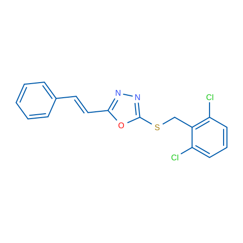 2-{[(2,6-dichlorophenyl)methyl]sulfanyl}-5-[(E)-2-phenylethenyl]-1,3,4-oxadiazole 1g