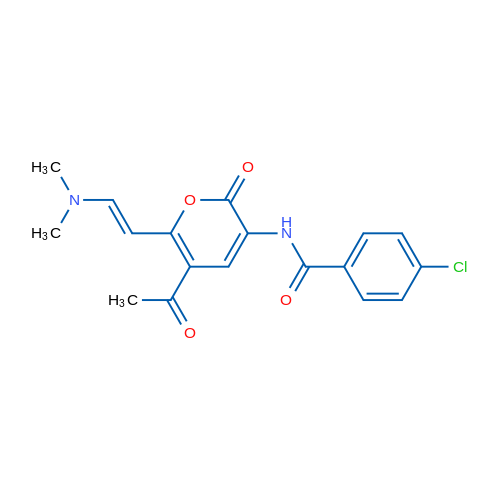 N-{5-acetyl-6-[(E)-2-(dimethylamino)ethenyl]-2-oxo-2H-pyran-3-yl}-4-chlorobenzamide 1g