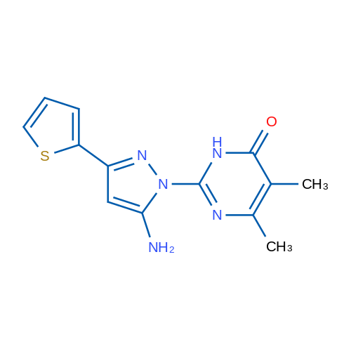 2-[5-amino-3-(2-thienyl)-1H-pyrazol-1-yl]-5,6-dimethylpyrimidin-4(3H)-one 10g