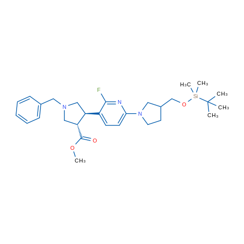 (TRans)-methyl 1-benzyl-4-(6-(3-((tert-butyldimethylsilyloxy)methyl)pyrrolidin-1-yl)-2-fluoropyridin-3-yl)pyrrolidine-3-carboxylate 1g