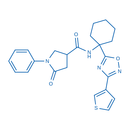 5-Oxo-1-phenyl-N-(1-(3-(thiophen-3-yl)-1,2,4-oxadiazol-5-yl)cyclohexyl)pyrrolidine-3-carboxamide 100mg