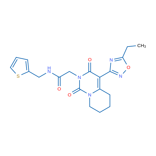 2-[4-(5-Ethyl-1,2,4-oxadiazol-3-yl)-1,3-dioxo-1H,2H,3H,5H,6H,7H,8H-pyrido[1,2-c]pyrimidin-2-yl]-N-[(thiophen-2-yl)methyl]acetamide 1g