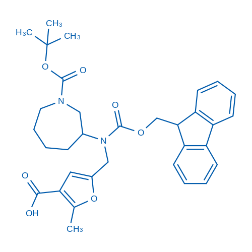 5-(((((9H-Fluoren-9-yl)methoxy)carbonyl)(1-(tert-butoxycarbonyl)azepan-3-yl)amino)methyl)-2-methylfuran-3-carboxylic acid 100mg