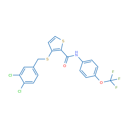 3-{[(3,4-dichlorophenyl)methyl]sulfanyl}-N-[4-(trifluoromethoxy)phenyl]thiophene-2-carboxamide 1g