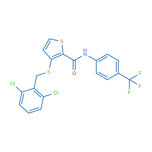 3-{[(2,6-dichlorophenyl)methyl]sulfanyl}-N-[4-(trifluoromethyl)phenyl]thiophene-2-carboxamide 1g