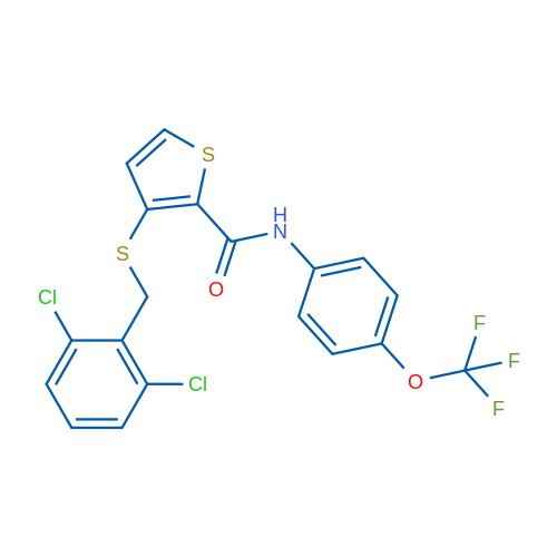 3-{[(2,6-dichlorophenyl)methyl]sulfanyl}-N-[4-(trifluoromethoxy)phenyl]thiophene-2-carboxamide 1g
