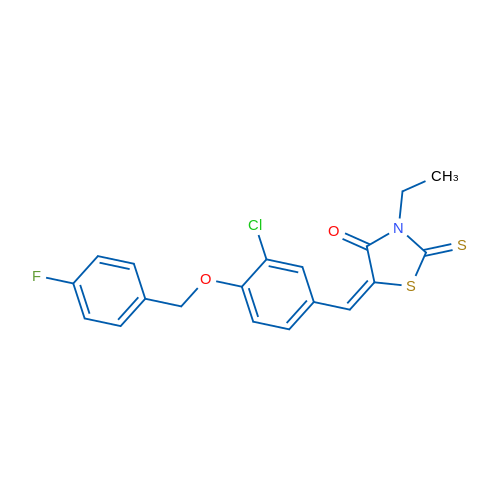 (5E)-5-({3-chloro-4-[(4-fluorophenyl)methoxy]phenyl}methylidene)-3-ethyl-2-sulfanylidene-1,3-thiazolidin-4-one 1g