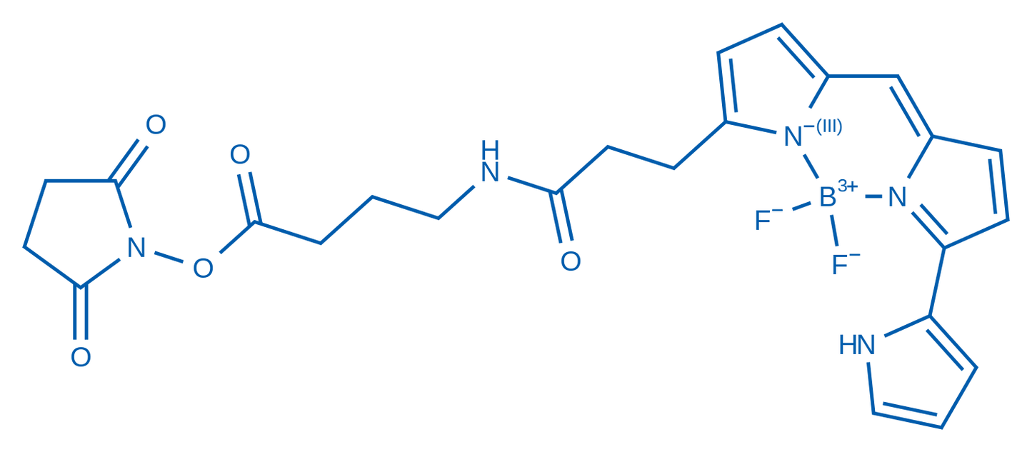 2,5-Dioxopyrrolidin-1-yl 4-(3-(5,5-difluoro-7-(1H-pyrrol-2-yl)-5H-5l4,6l4-dipyrrolo[1,2-c:2',1'-f][1,3,2]diazaborinin-3-yl)propanamido)butanoate 25mg