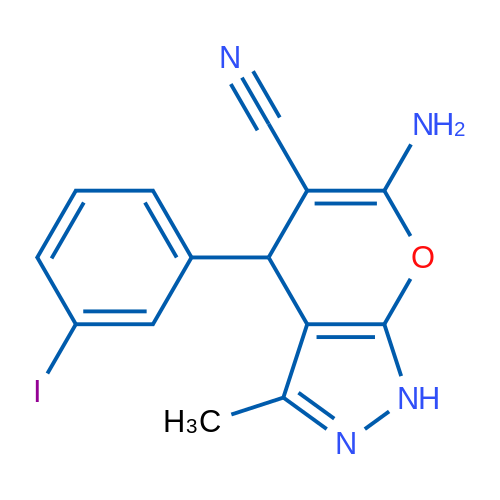 6-Amino-4-(3-iodophenyl)-3-methyl-1,4-dihydropyrano[2,3-c]pyrazole-5-carbonitrile 1g