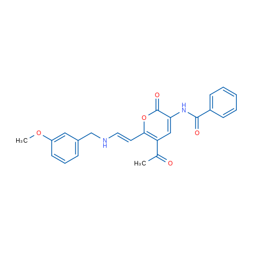 N-{5-acetyl-6-[(E)-2-{[(3-methoxyphenyl)methyl]amino}ethenyl]-2-oxo-2H-pyran-3-yl}benzamide 1g