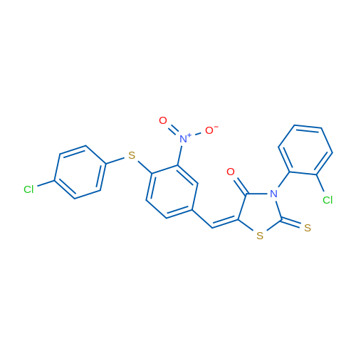 (5E)-3-(2-Chlorophenyl)-5-({4-[(4-chlorophenyl)sulfanyl]-3-nitrophenyl}methylidene)-2-sulfanylidene-1,3-thiazolidin-4-one 1g