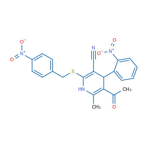 5-Acetyl-6-methyl-4-(2-nitrophenyl)-2-{[(4-nitrophenyl)methyl]sulfanyl}-1,4-dihydropyridine-3-carbonitrile 1g