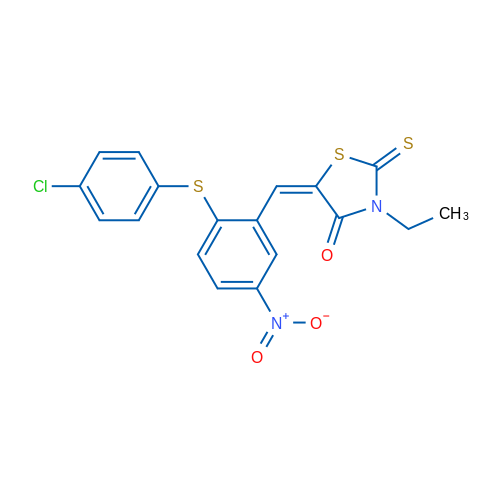 (5E)-5-({2-[(4-chlorophenyl)sulfanyl]-5-nitrophenyl}methylidene)-3-ethyl-2-sulfanylidene-1,3-thiazolidin-4-one 1g