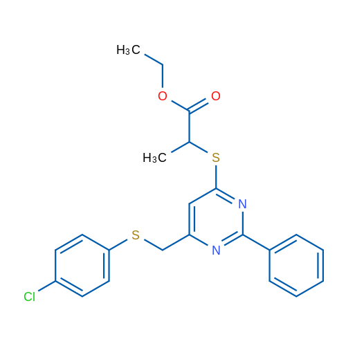 Ethyl 2-[(6-{[(4-chlorophenyl)sulfanyl]methyl}-2-phenylpyrimidin-4-yl)sulfanyl]propanoate 1g