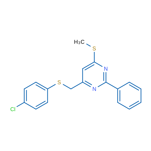 4-{[(4-chlorophenyl)sulfanyl]methyl}-6-(methylsulfanyl)-2-phenylpyrimidine 1g