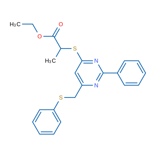 Ethyl 2-({2-phenyl-6-[(phenylsulfanyl)methyl]pyrimidin-4-yl}sulfanyl)propanoate 1g