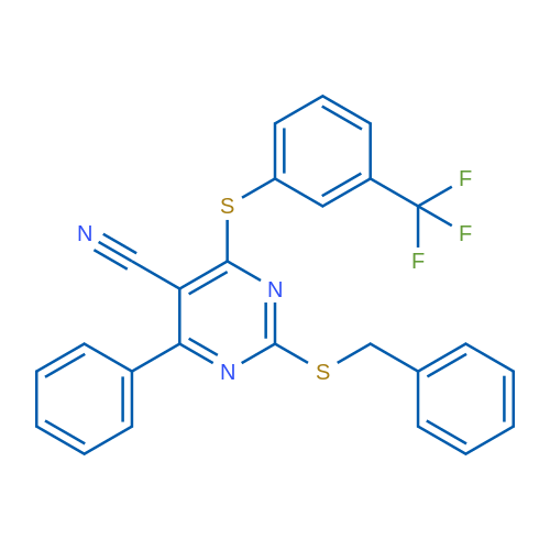 2-(Benzylsulfanyl)-4-phenyl-6-{[3-(trifluoromethyl)phenyl]sulfanyl}pyrimidine-5-carbonitrile 1g