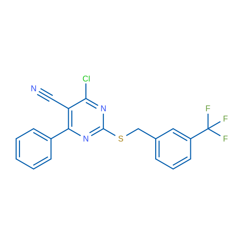 4-Chloro-6-phenyl-2-({[3-(trifluoromethyl)phenyl]methyl}sulfanyl)pyrimidine-5-carbonitrile 1g