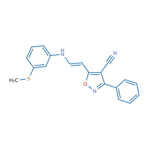 5-[(E)-2-{[3-(methylsulfanyl)phenyl]amino}ethenyl]-3-phenyl-1,2-oxazole-4-carbonitrile 1g