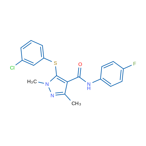 5-[(3-Chlorophenyl)sulfanyl]-N-(4-fluorophenyl)-1,3-dimethyl-1H-pyrazole-4-carboxamide 1g