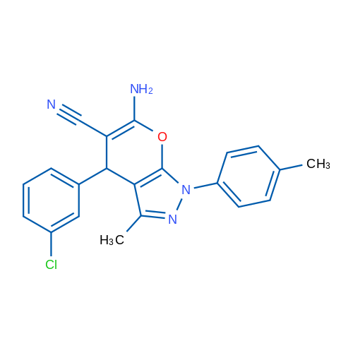 6-Amino-4-(3-chlorophenyl)-3-methyl-1-(4-methylphenyl)-1H,4H-pyrano[2,3-c]pyrazole-5-carbonitrile 1g