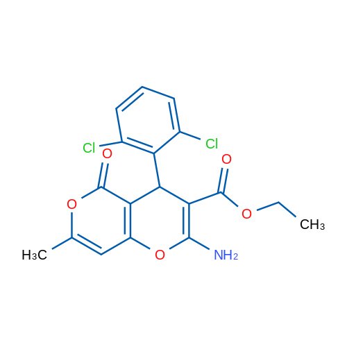 Ethyl 2-amino-4-(2,6-dichlorophenyl)-7-methyl-5-oxo-4H,5H-pyrano[3,2-c]pyran-3-carboxylate 1g