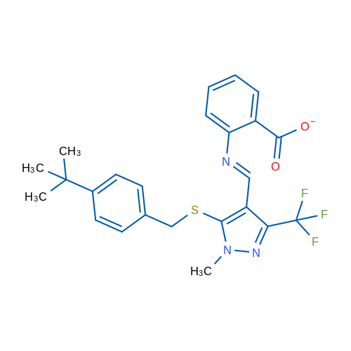 (E)-[(5-{[(4-tert-butylphenyl)methyl]sulfanyl}-1-methyl-3-(trifluoromethyl)-1H-pyrazol-4-yl)methylidene]amino benzoate 1g