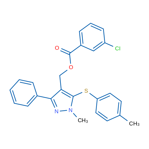 {1-methyl-5-[(4-methylphenyl)sulfanyl]-3-phenyl-1H-pyrazol-4-yl}methyl 3-chlorobenzoate 1g