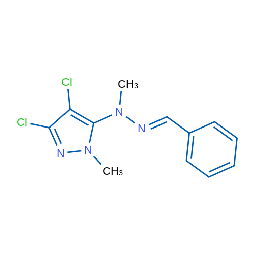 3,4-Dichloro-1-methyl-5-[(E)-1-methyl-2-(phenylmethylidene)hydrazin-1-yl]-1H-pyrazole 1g