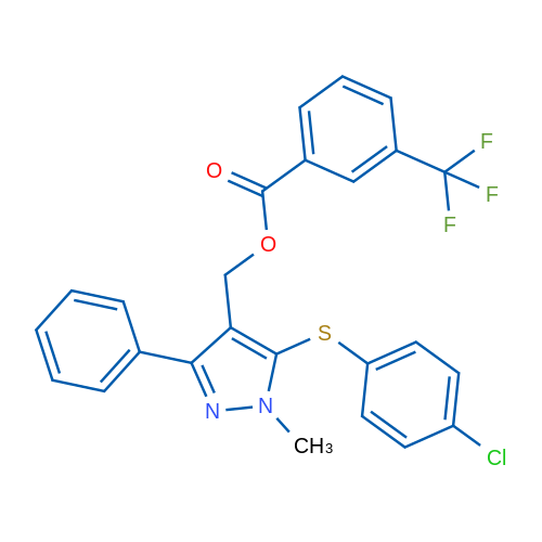 {5-[(4-chlorophenyl)sulfanyl]-1-methyl-3-phenyl-1H-pyrazol-4-yl}methyl 3-(trifluoromethyl)benzoate 1g