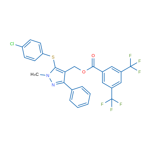 {5-[(4-chlorophenyl)sulfanyl]-1-methyl-3-phenyl-1H-pyrazol-4-yl}methyl 3,5-bis(trifluoromethyl)benzoate 1g