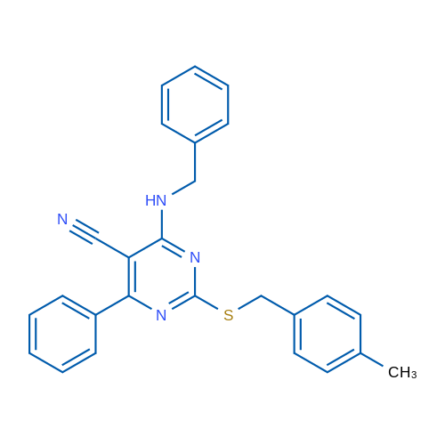 4-(Benzylamino)-2-{[(4-methylphenyl)methyl]sulfanyl}-6-phenylpyrimidine-5-carbonitrile 1g